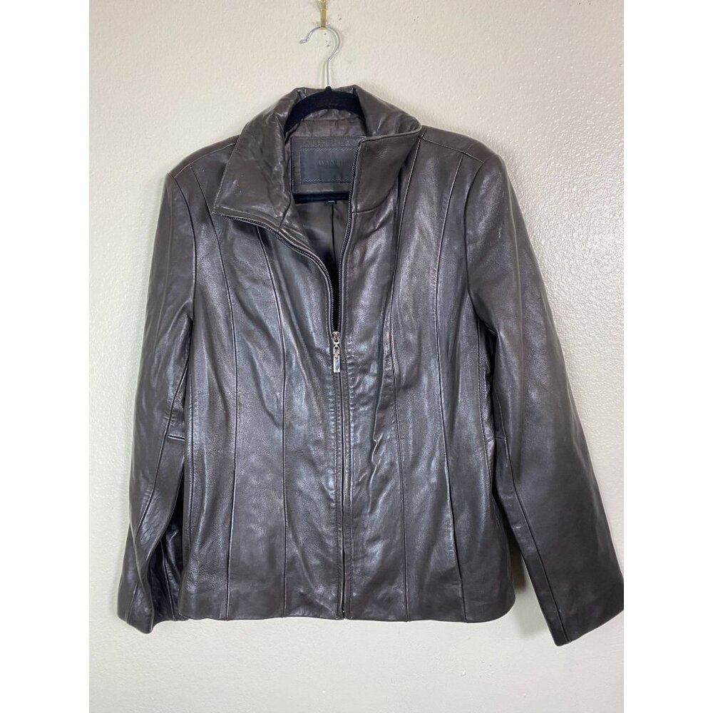 Avanti New York Womens Dark Brown Soft Genuine Leather Zip Up Jacket Large Biker